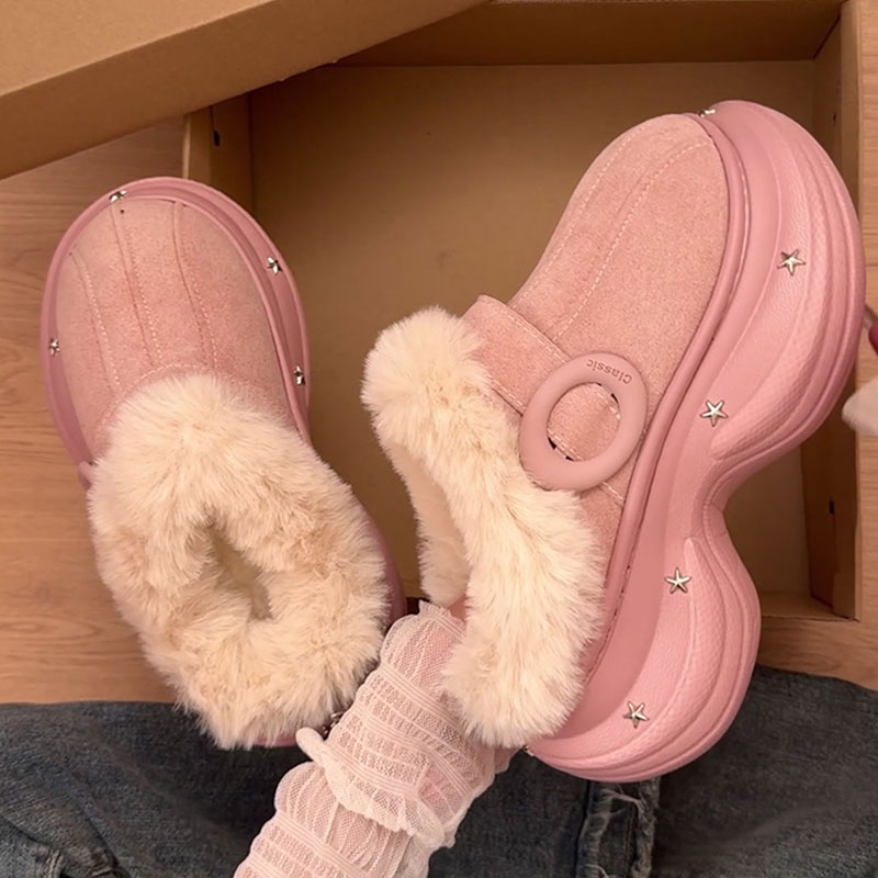 厚底雪地靴女2025冬季新款一脚蹬一体包头保暖拖加绒棉鞋靴毛毛鞋