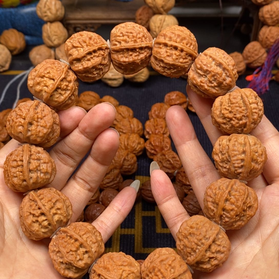 桃核手串粗筋麒麟白茬