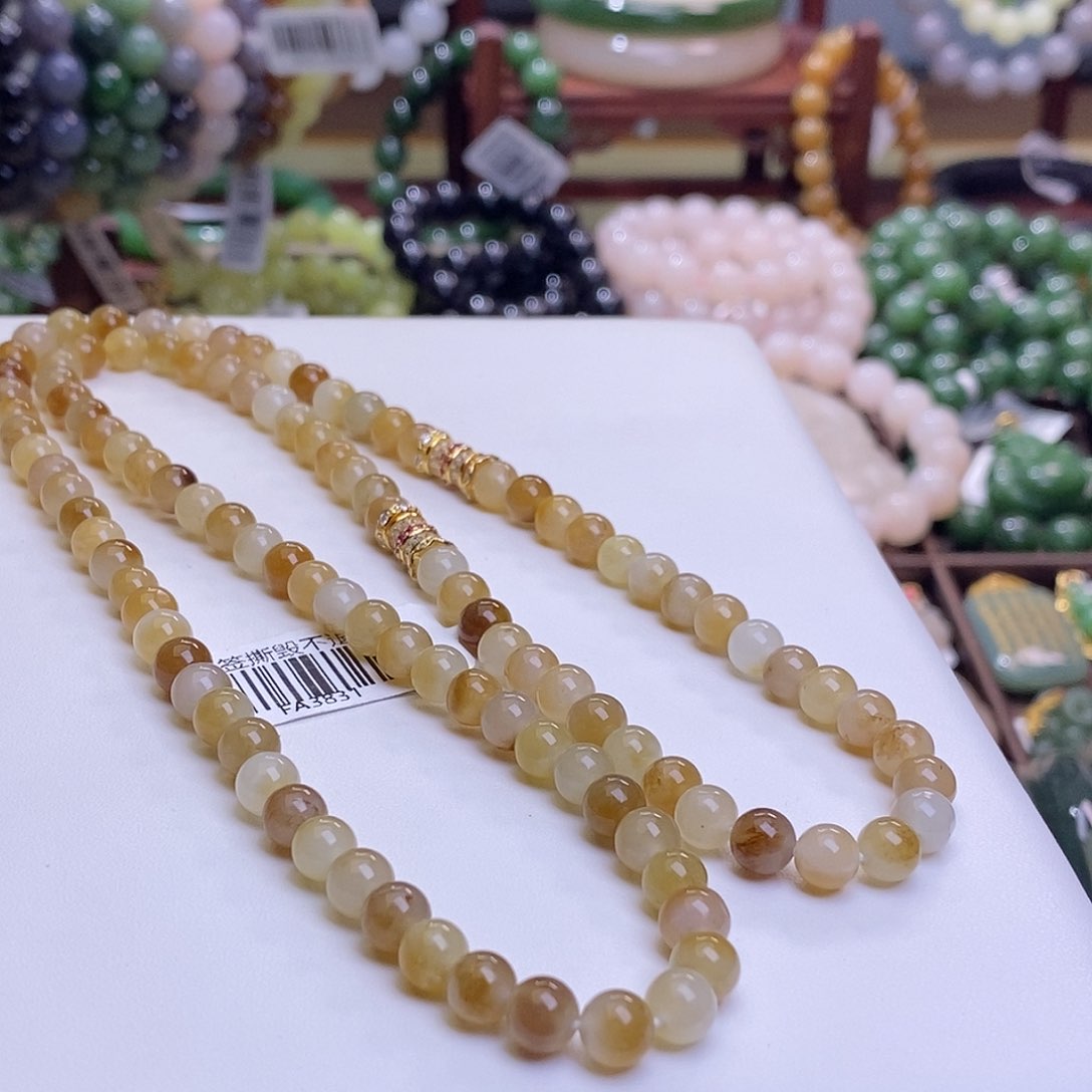 和田玉未镶嵌新疆且末糖料老矿料高冰珠链6m