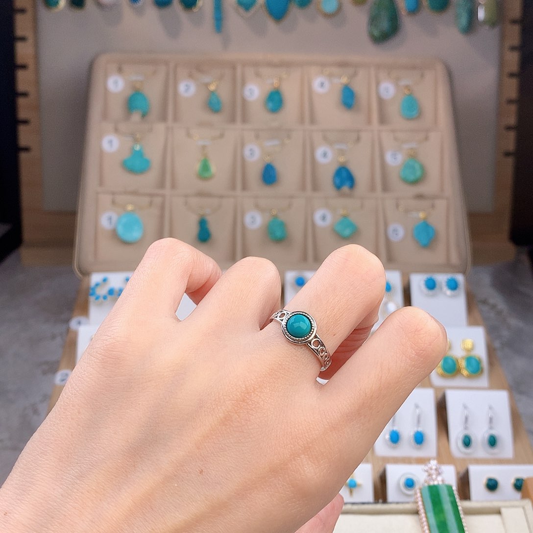 绿松石银S925镶嵌戒指