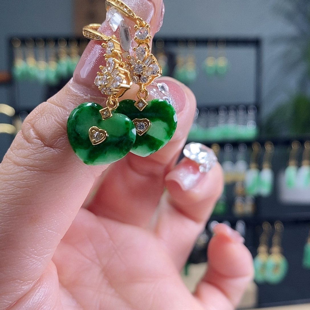 翡翠耳饰银S925镶嵌翡翠