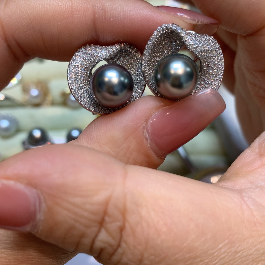 海水珍珠耳饰银S925镶嵌