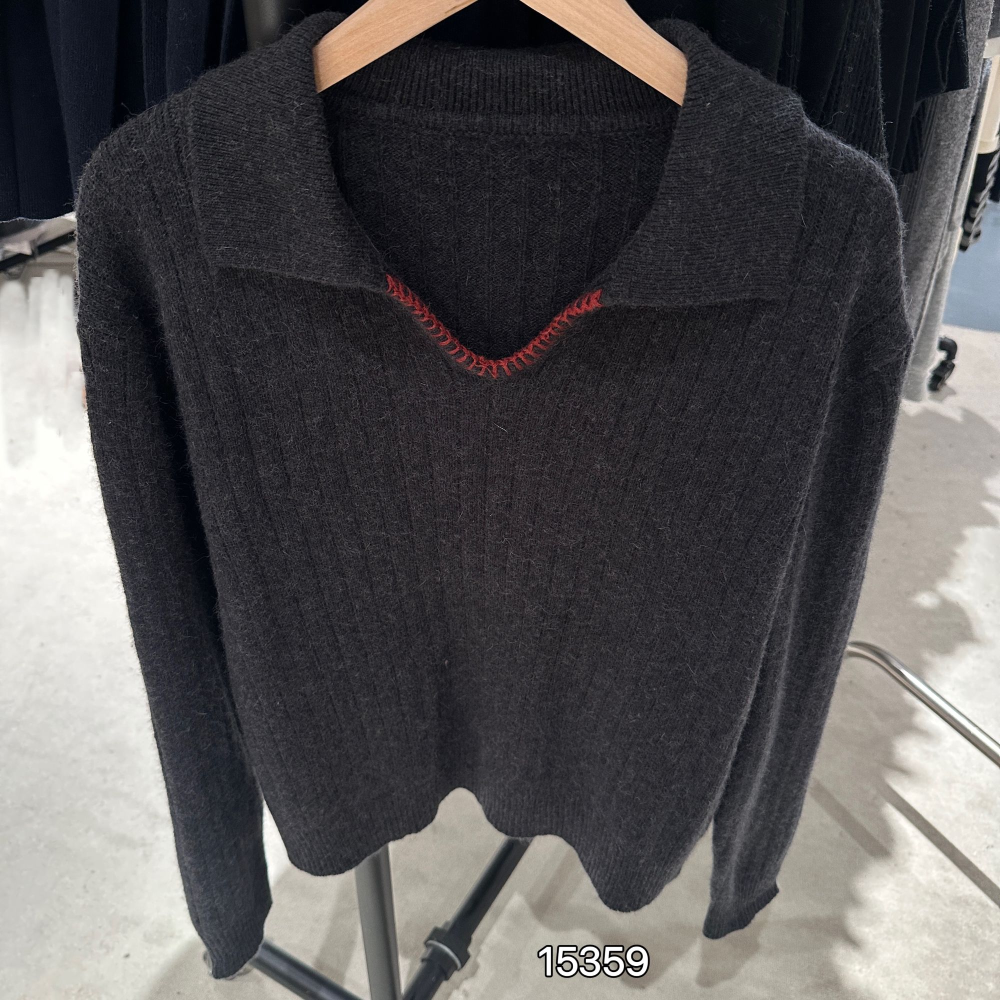 15359（部分无水洗唛，介意慎拍）WANGDAN新款翻领V领针织长袖