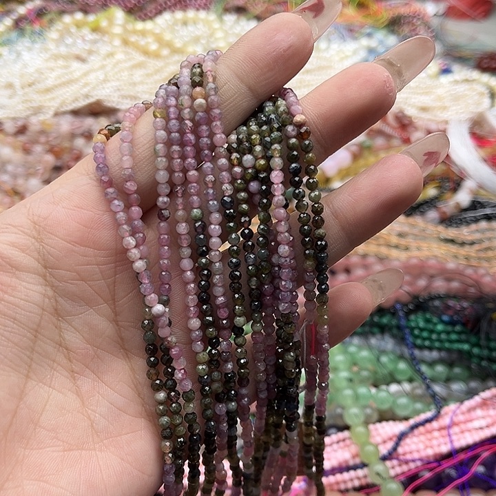 玛瑙/玉髓珠宝半成品未镶嵌一条3mm左右渐变碧玺刻面