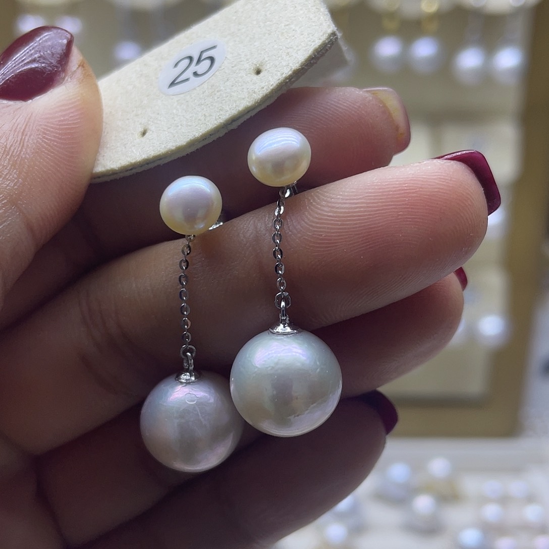 淡水珍珠耳饰银S925镶嵌