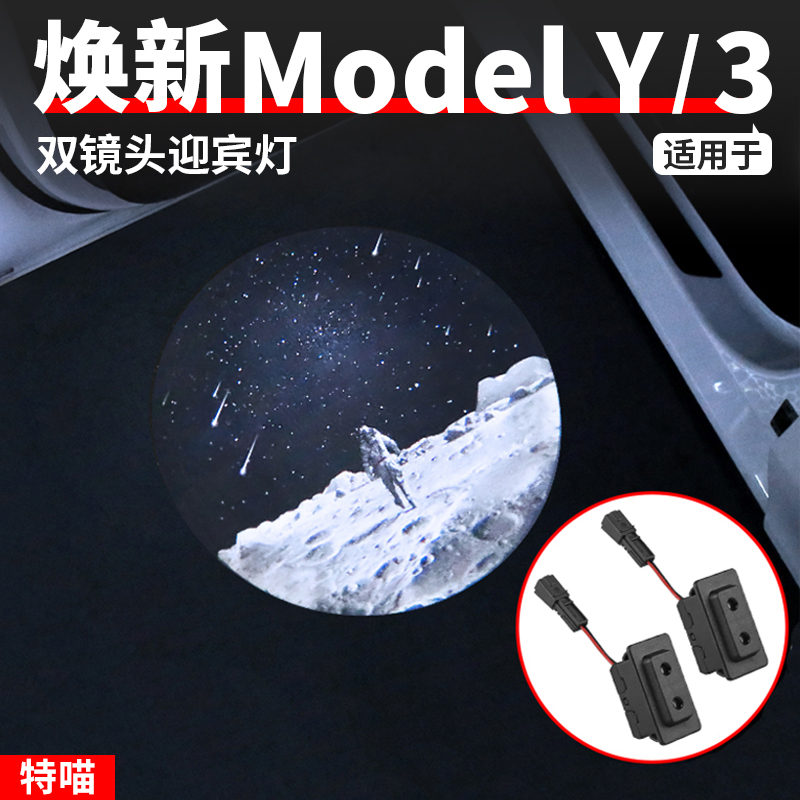 适用于焕新版ModelY/YL/3带保护双镜头迎宾灯车载装饰车门氛围灯