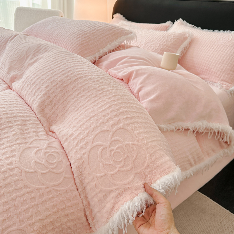 冬季加厚牛奶绒床上四件套双面绒法兰绒珊瑚绒被套床单床品三件套