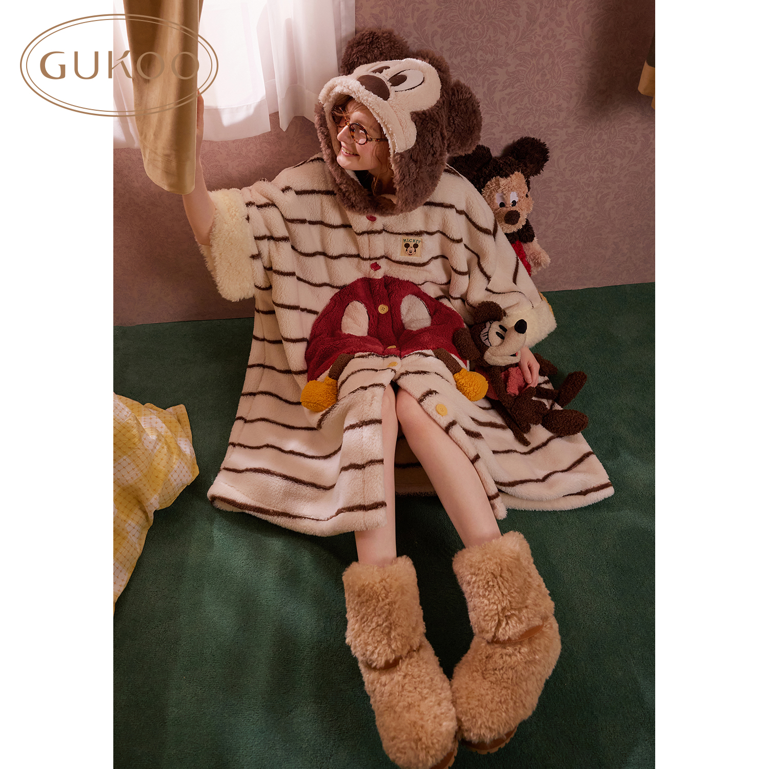 【Gukoo果壳】冬季睡衣迪士尼联名斗篷睡袍珊瑚绒卡通可爱家居服
