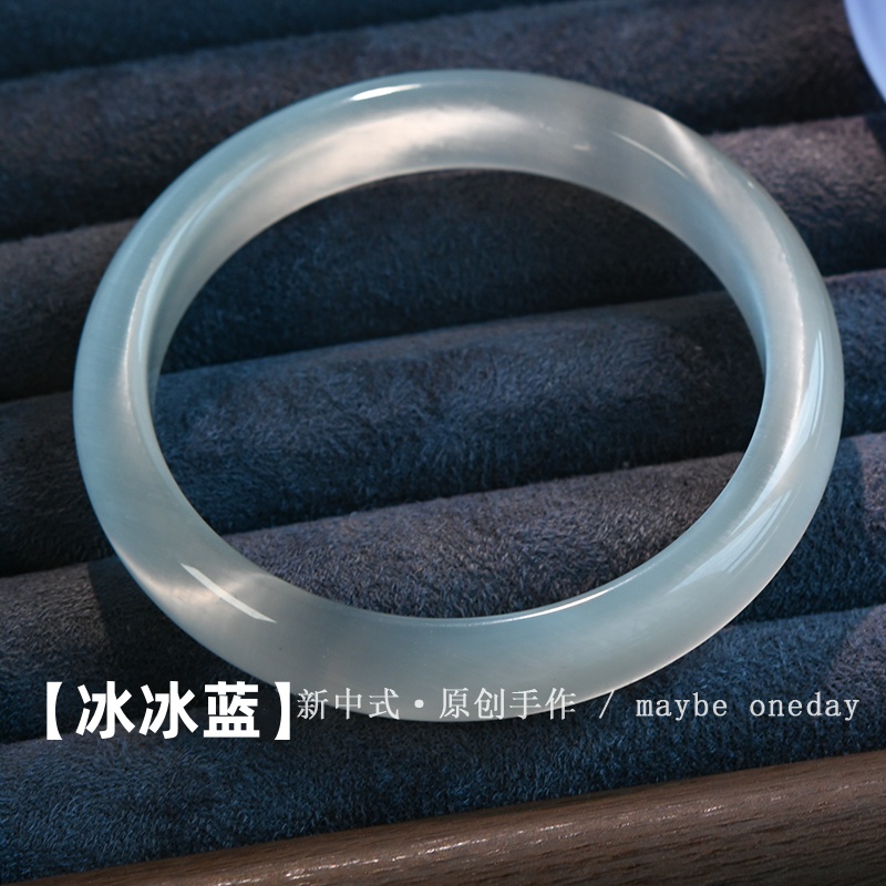 【冰冰蓝】正圈显白温柔气质女款时尚少女冰透蓝美人镯细圆条白色