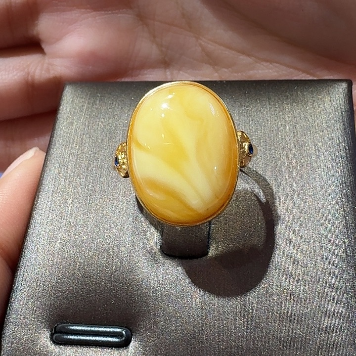 蜜蜡银S925镶嵌戒指戒指