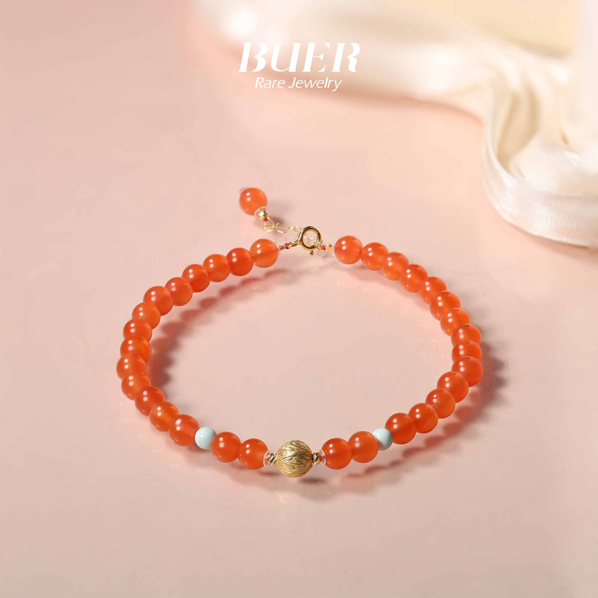 【不二】南红冰红18k金DIY手链5mm+新款百搭