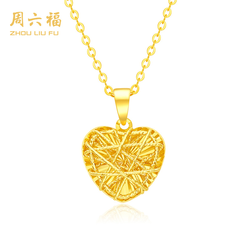 ZHOU LIU FU/周六福 坠链均925银 爱心金闪闪项链N1D5028G