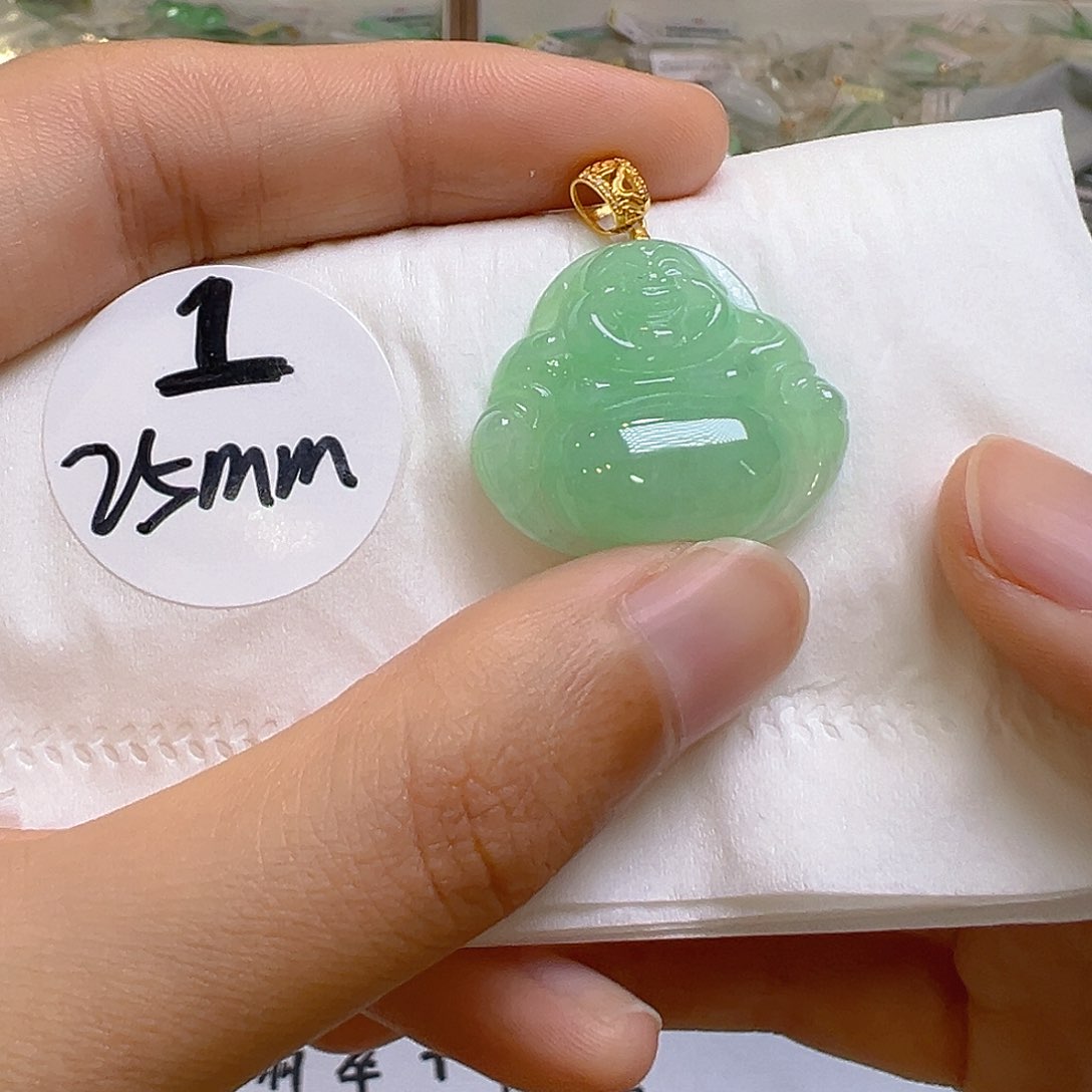 翡翠18K金镶嵌吊坠(不含链)我