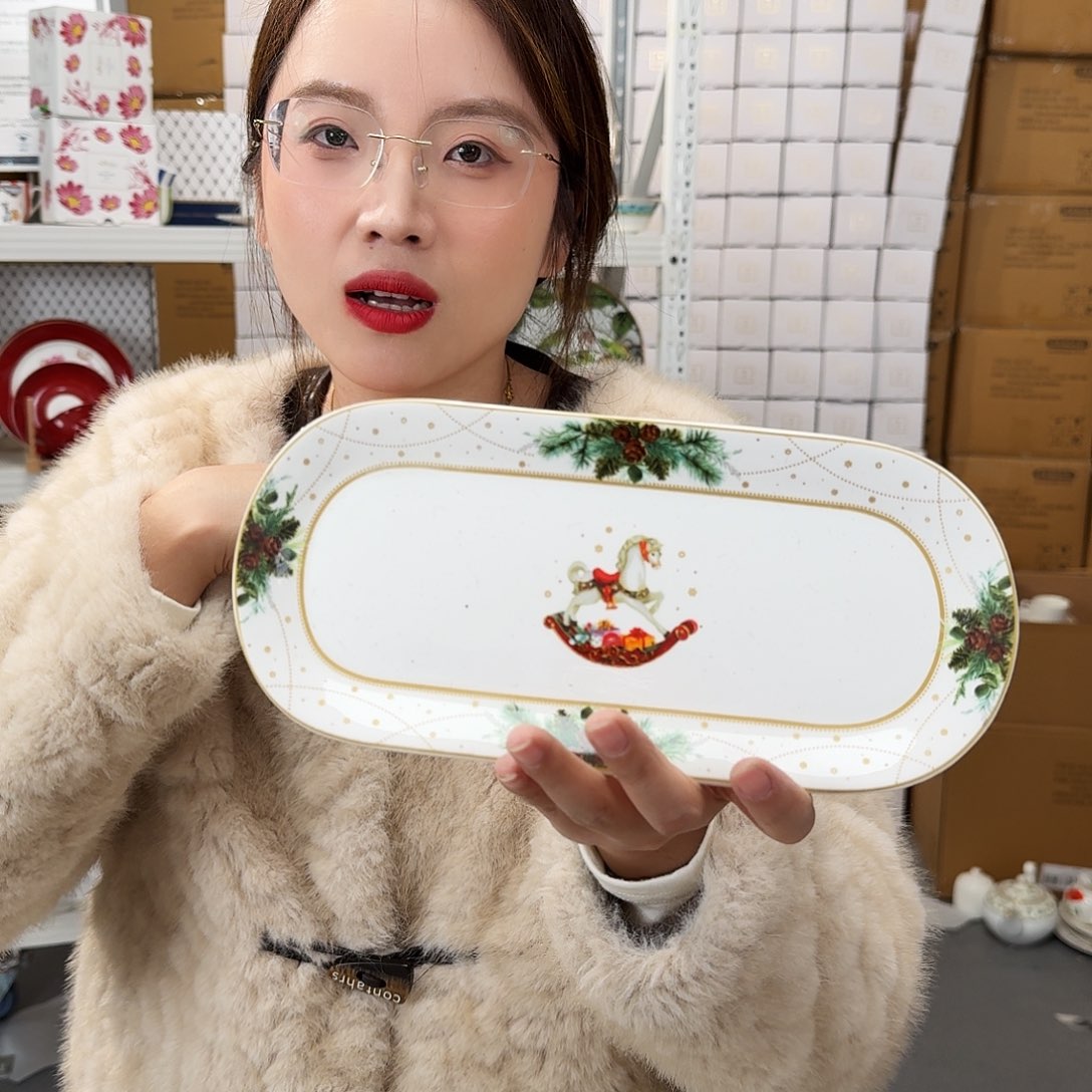 骨瓷骨瓷十英寸25cm长盘一只外贸骨瓷