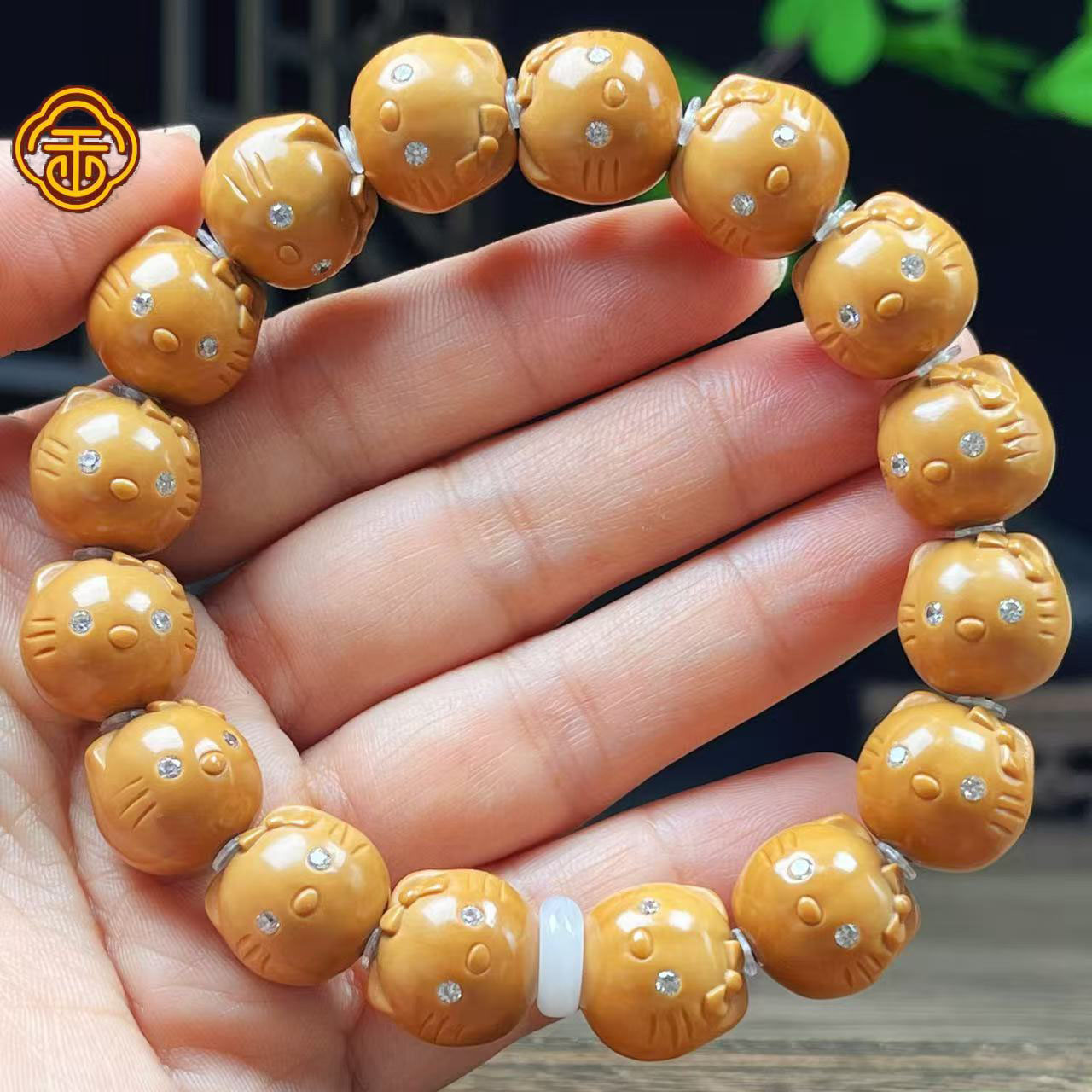 猴头核桃1.5KT猫满镶嵌款文玩手串