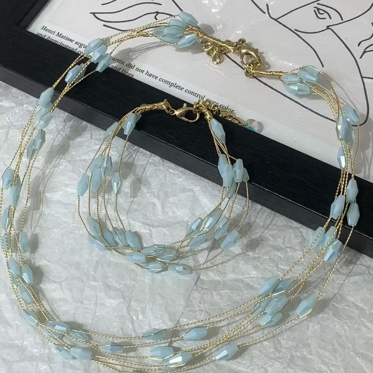 钛钢项链 LARVINA 蓝色原创纯手工项链套装