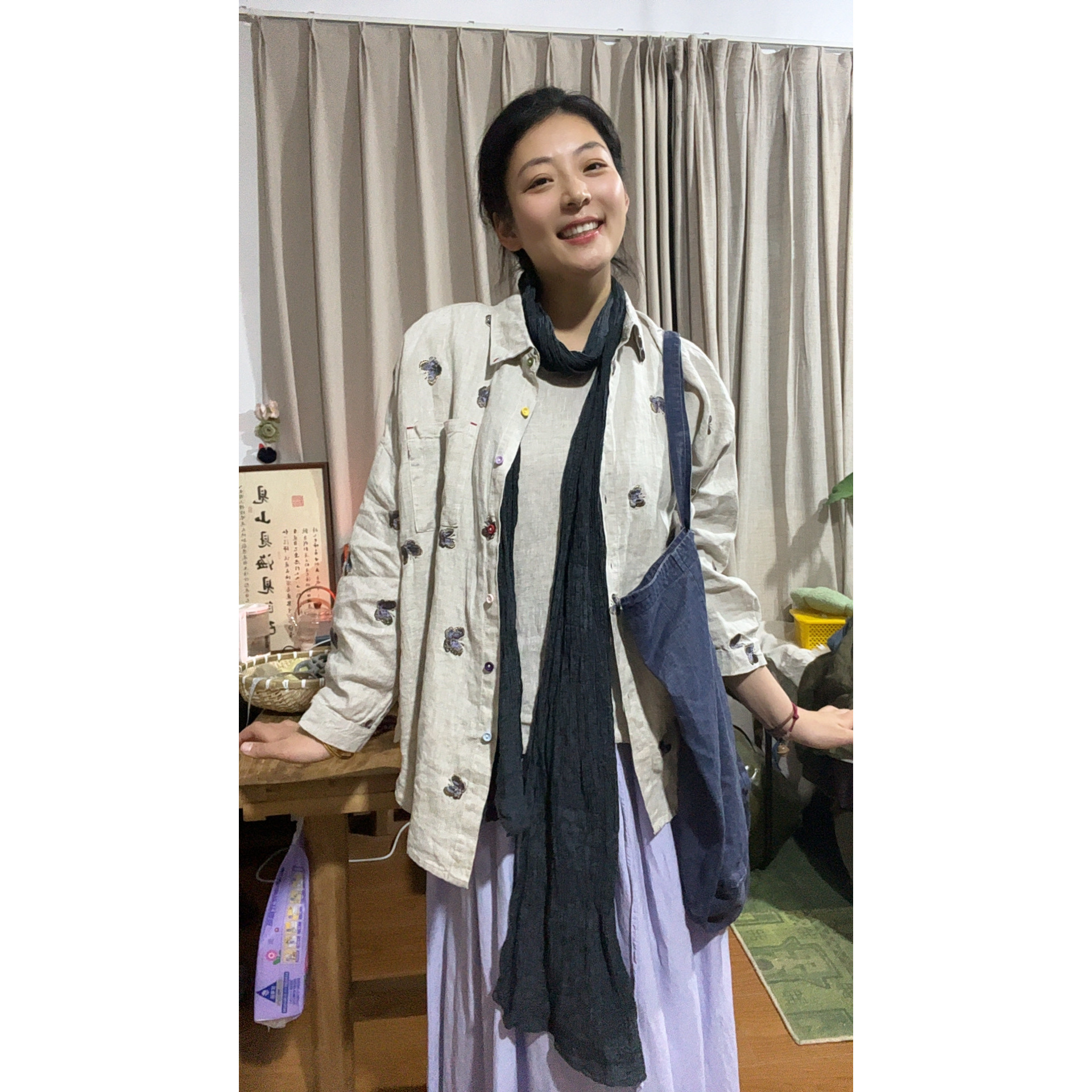 【大梅子推荐】设计款亚麻刺绣衬衫JG5001A