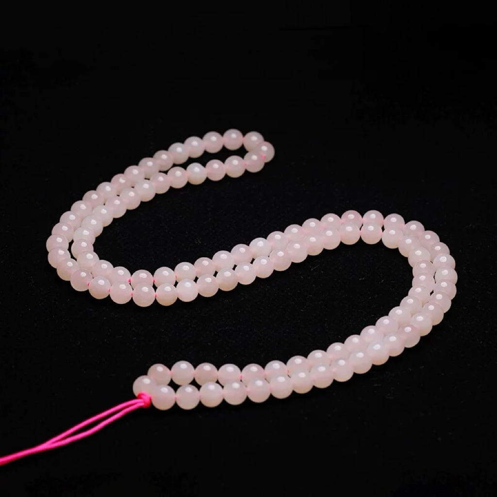 天然和田玉藕粉108颗圆珠项链藕粉玉石圆珠多圈珠串