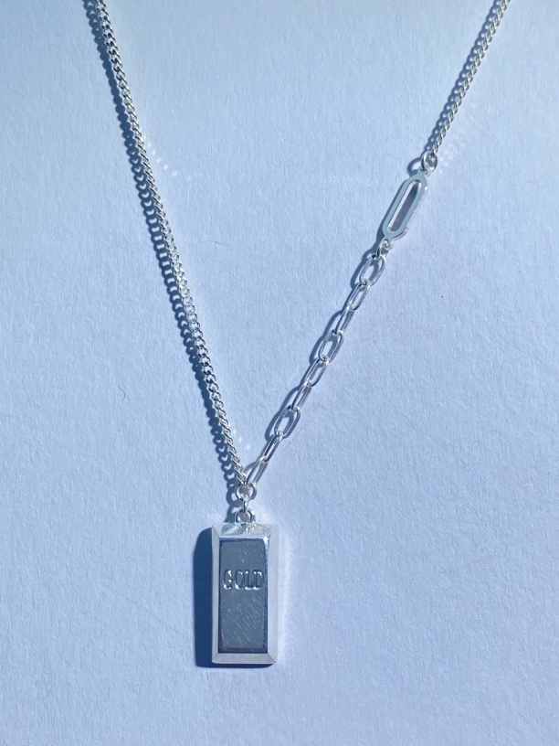 坠链均足银 通体足银999实心暴富银砖套链轻奢时尚百搭银色项链