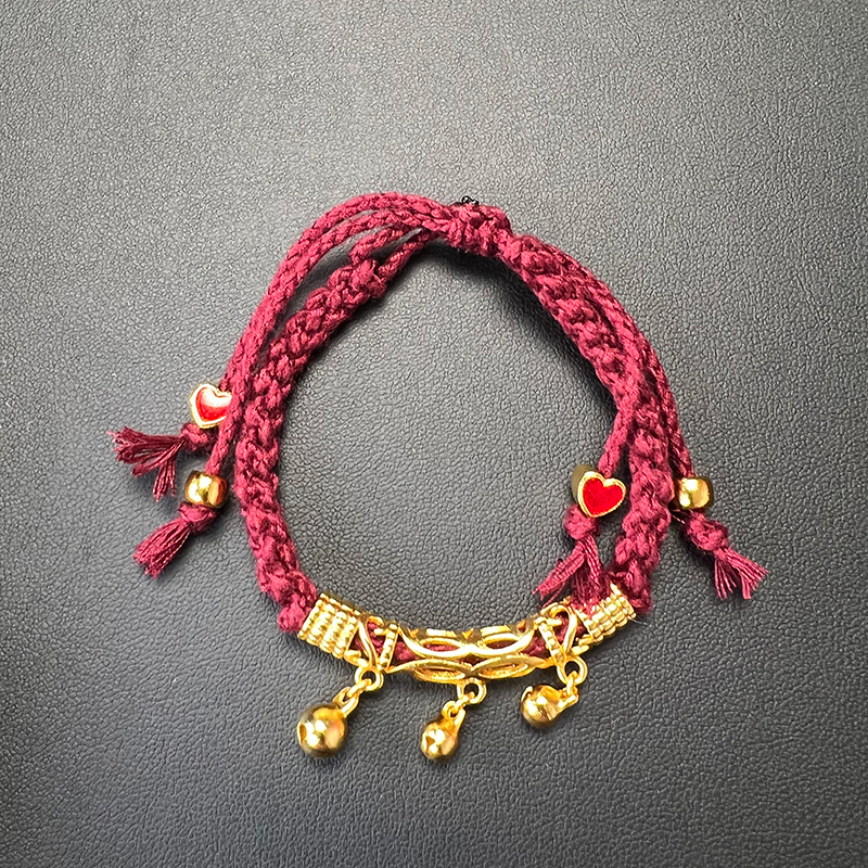 铜合金手链 新中式编绳铃铛镂空弯管轻奢手链女红绳手饰手绳