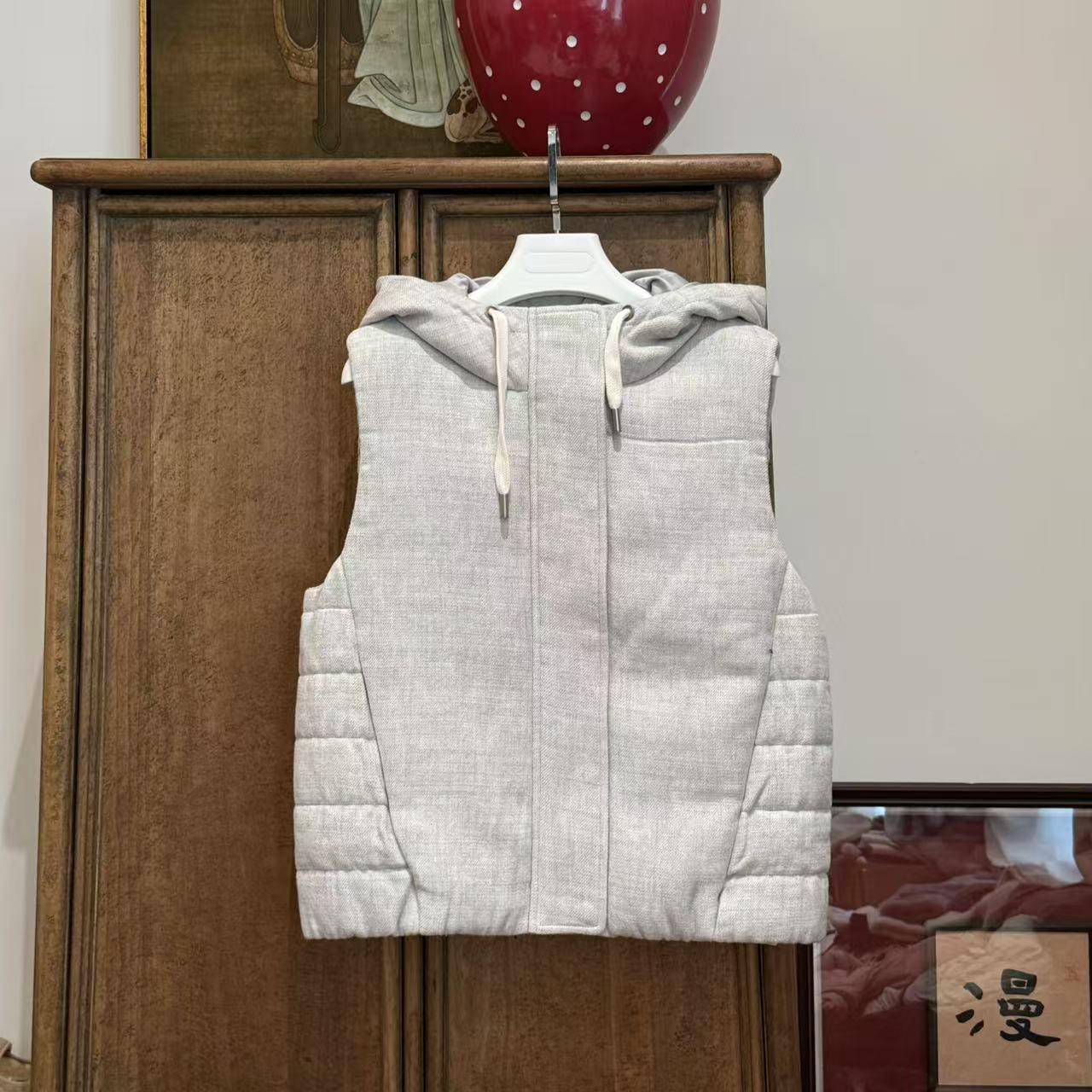 MYL 2024秋冬新品羊绒混纺灰色羽马甲连帽无袖休闲宽松马夹