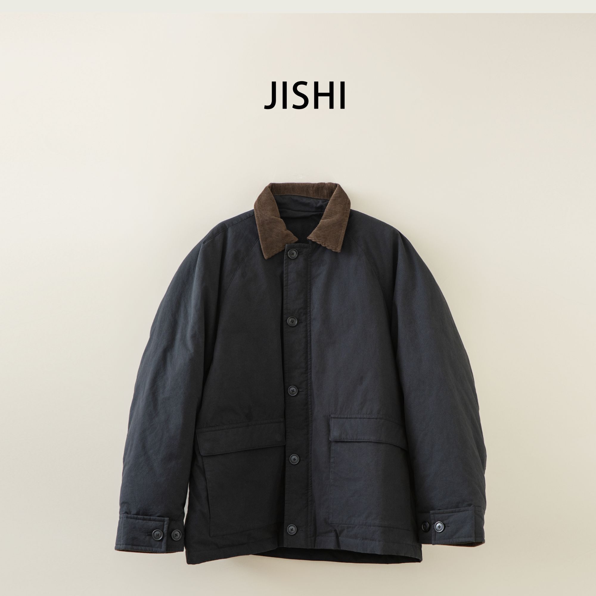 既是JISHI【盐缩匹马棉拼接灯芯绒宽松白鹅绒外套】