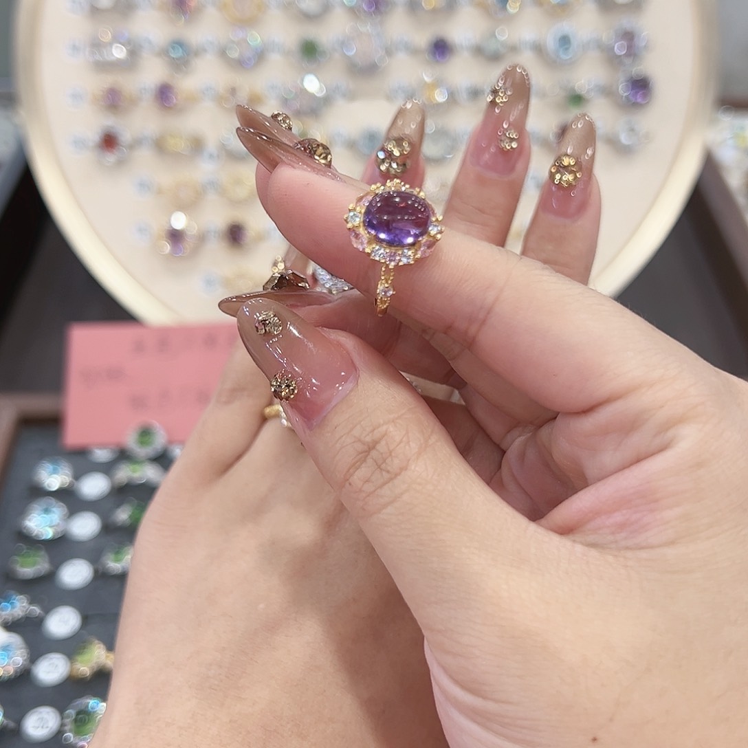 蛇纹石玉戒指银S925镶嵌