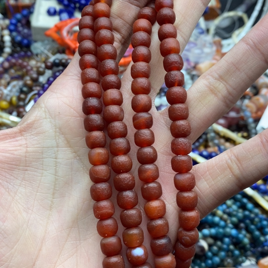 玛瑙/玉髓未镶嵌珠宝半成品一条纯天然8mm橘皮红玛瑙老型