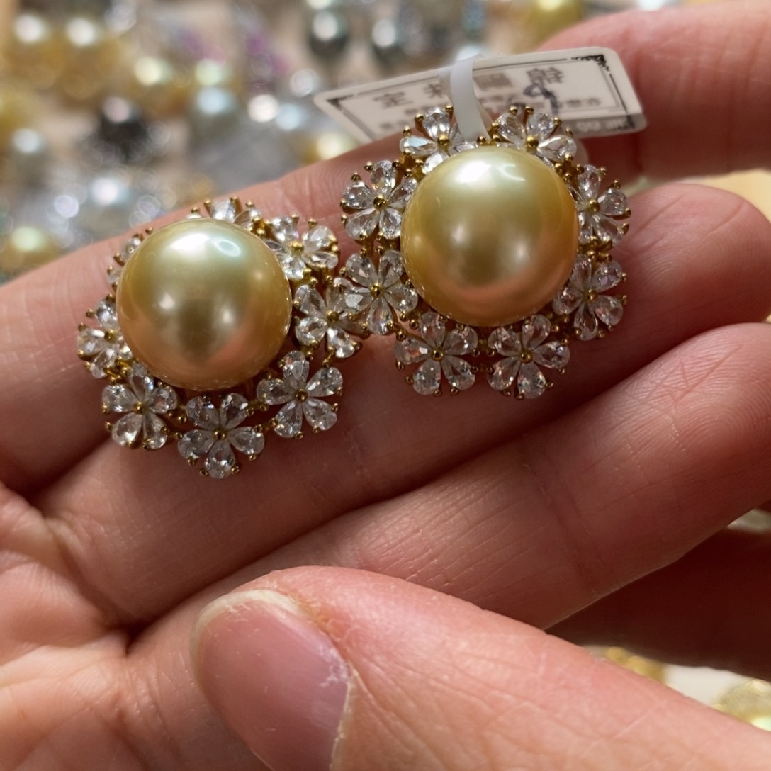 海水珍珠耳饰银S925镶嵌