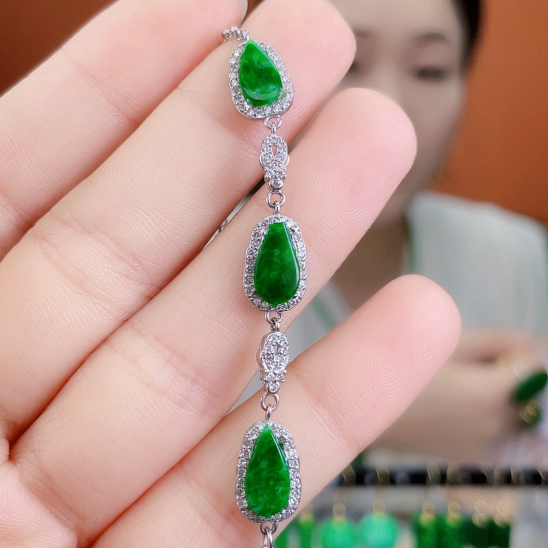 翡翠银S925镶嵌耳饰