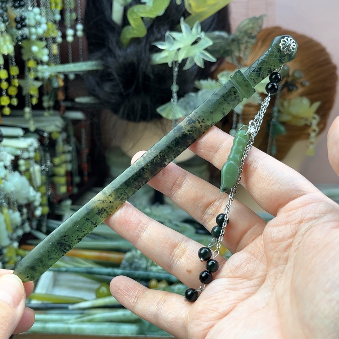 蛇纹石玉发饰未镶嵌长度18.5厘米左右
