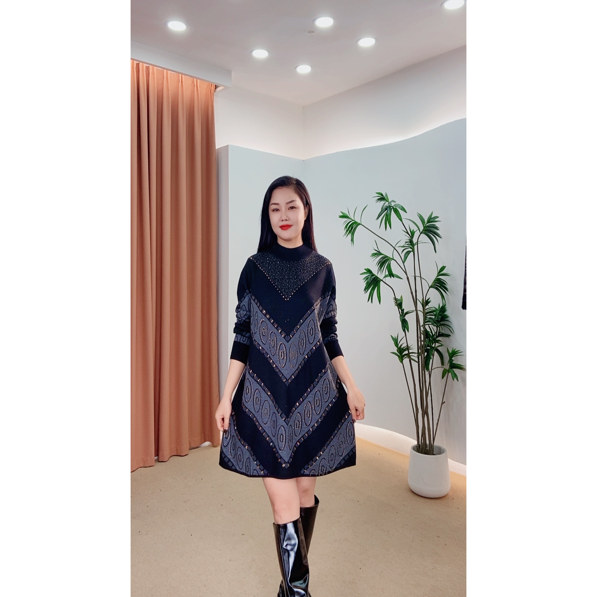 284针织时尚女士网红秋冬提花百搭休闲打底加厚女装连衣裙冬季