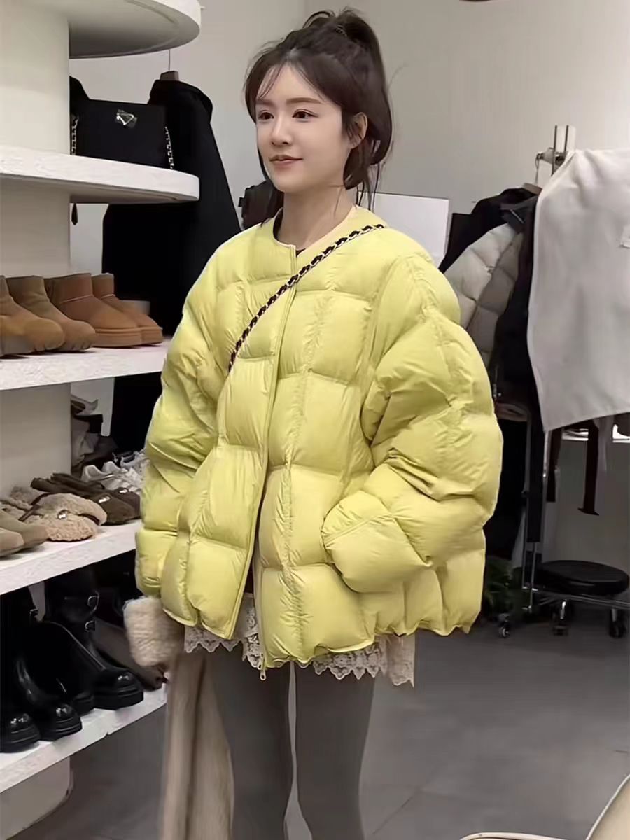 新款韩版时尚气质圆领棉服冬季新款宽松休闲保暖棉衣外套淡人穿搭