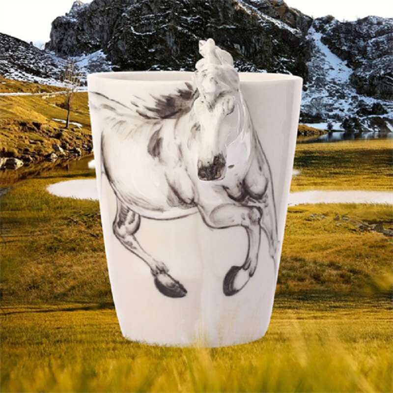 3D立体纯手绘动物杯-白马款