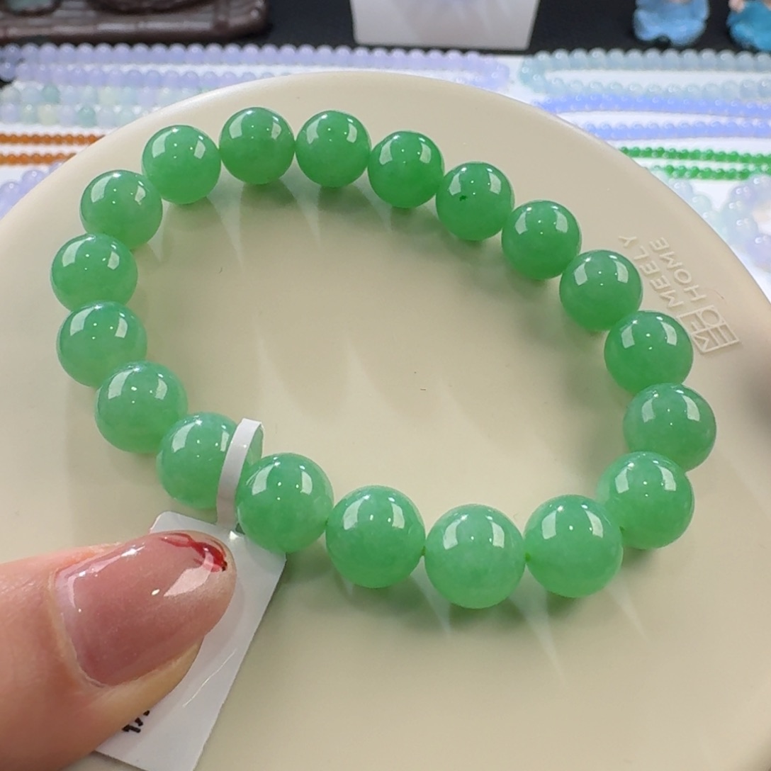 翡翠手链未镶嵌甜阳绿单圈10mm