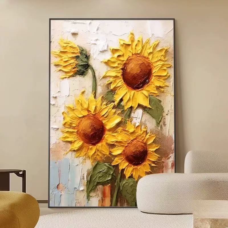 《向日葵》砂岩肌理感装饰画客厅玄关餐厅床头客厅走廊挂画高级感