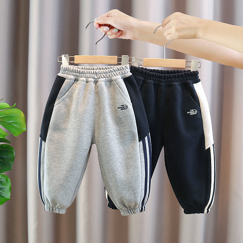 儿童针织卫裤运动春秋季童装男童休闲哈伦长裤中小童韩版拼色裤子