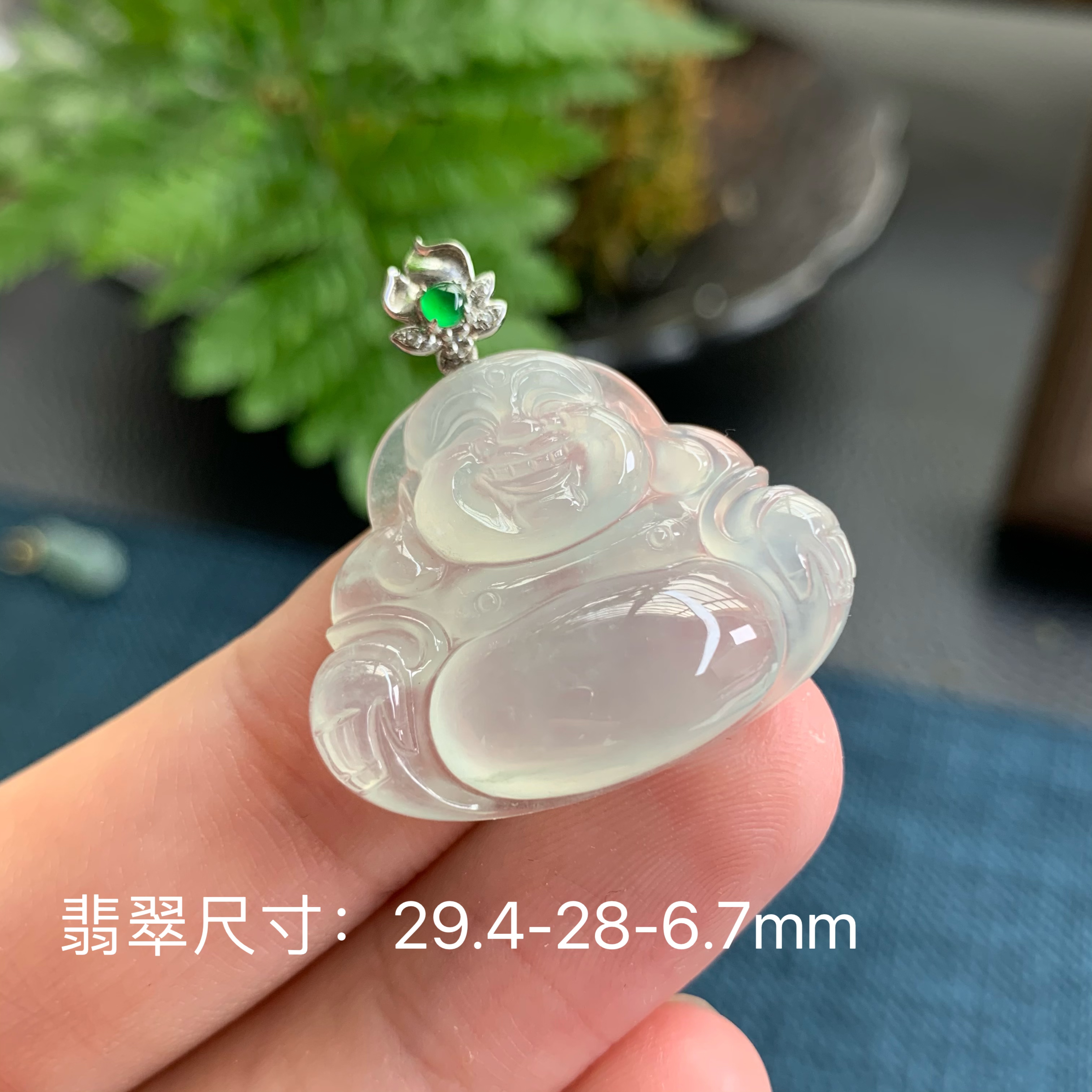 琦意翡翠18k金镶嵌冰胶起光飘花佛公吊坠缅甸翡翠A货吊坠气质精美