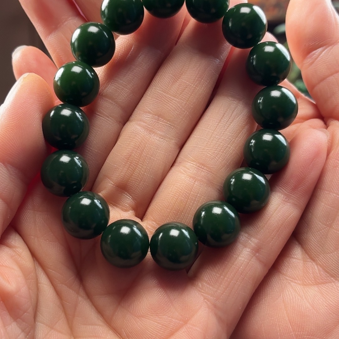 尖***1和田玉未镶嵌手链新疆和田玉戈壁料圆13