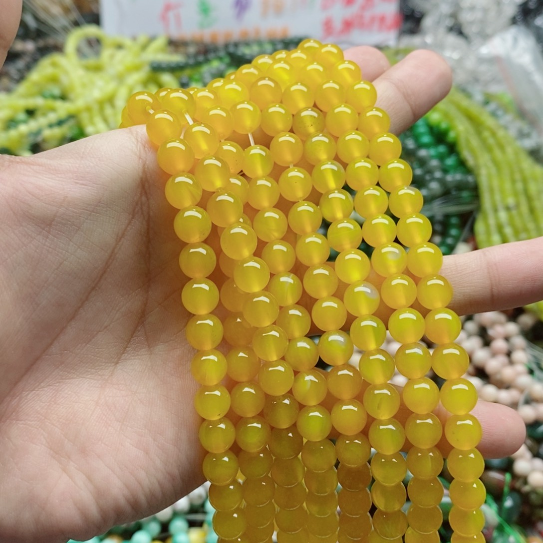 玛瑙/玉髓未镶嵌珠宝半成品一条天然8mm黄玛瑙圆珠A级