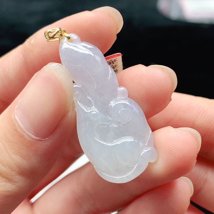 翡翠18K金镶嵌挂件天然翡翠七天鉴赏