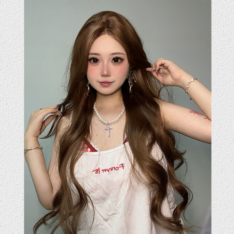 （清货No退换）人生亦如反掌，许妍同款，小额蕾丝亚麻棕大波浪