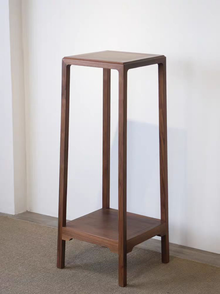 北美黑胡桃双层花架全实木置物架高端轻奢花几新款落地式置物架