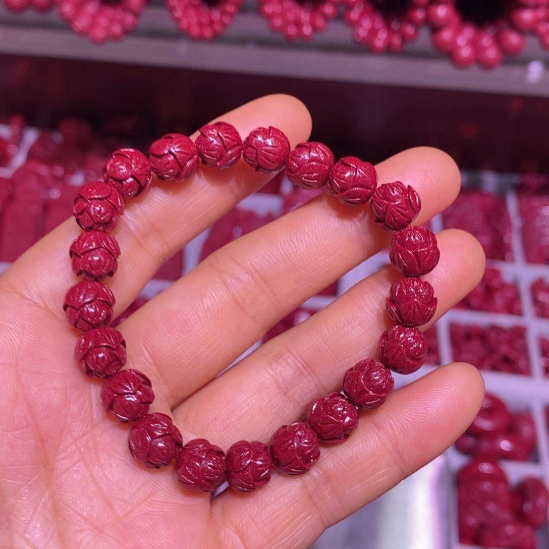 天然辰砂紫金砂莲花手串