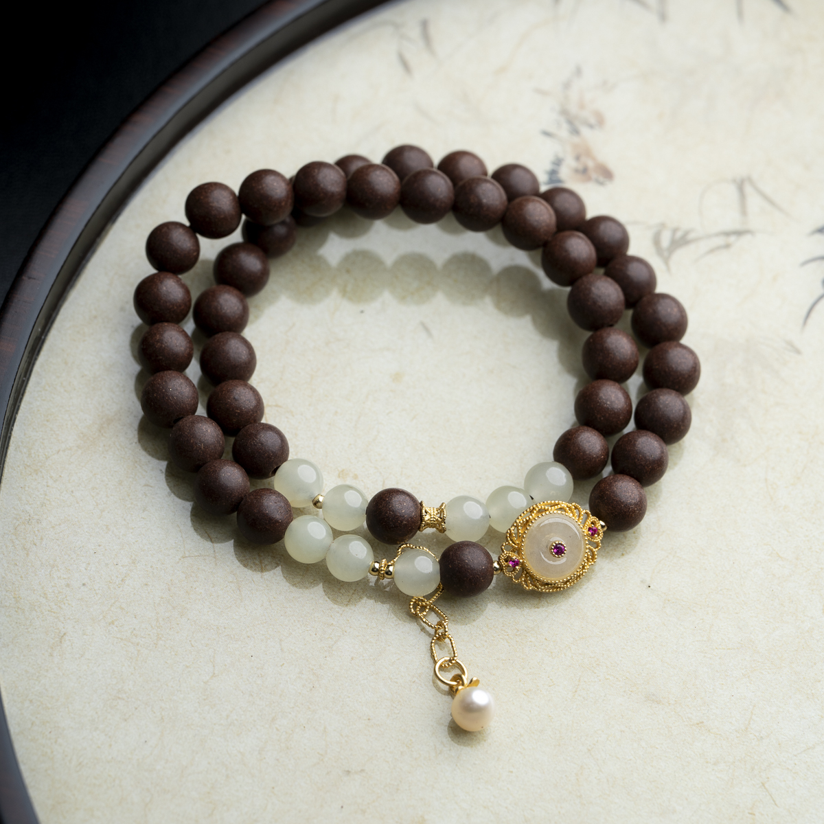 【闺阁玉容香方】天然非遗手工制作双圈8mm合香珠手串