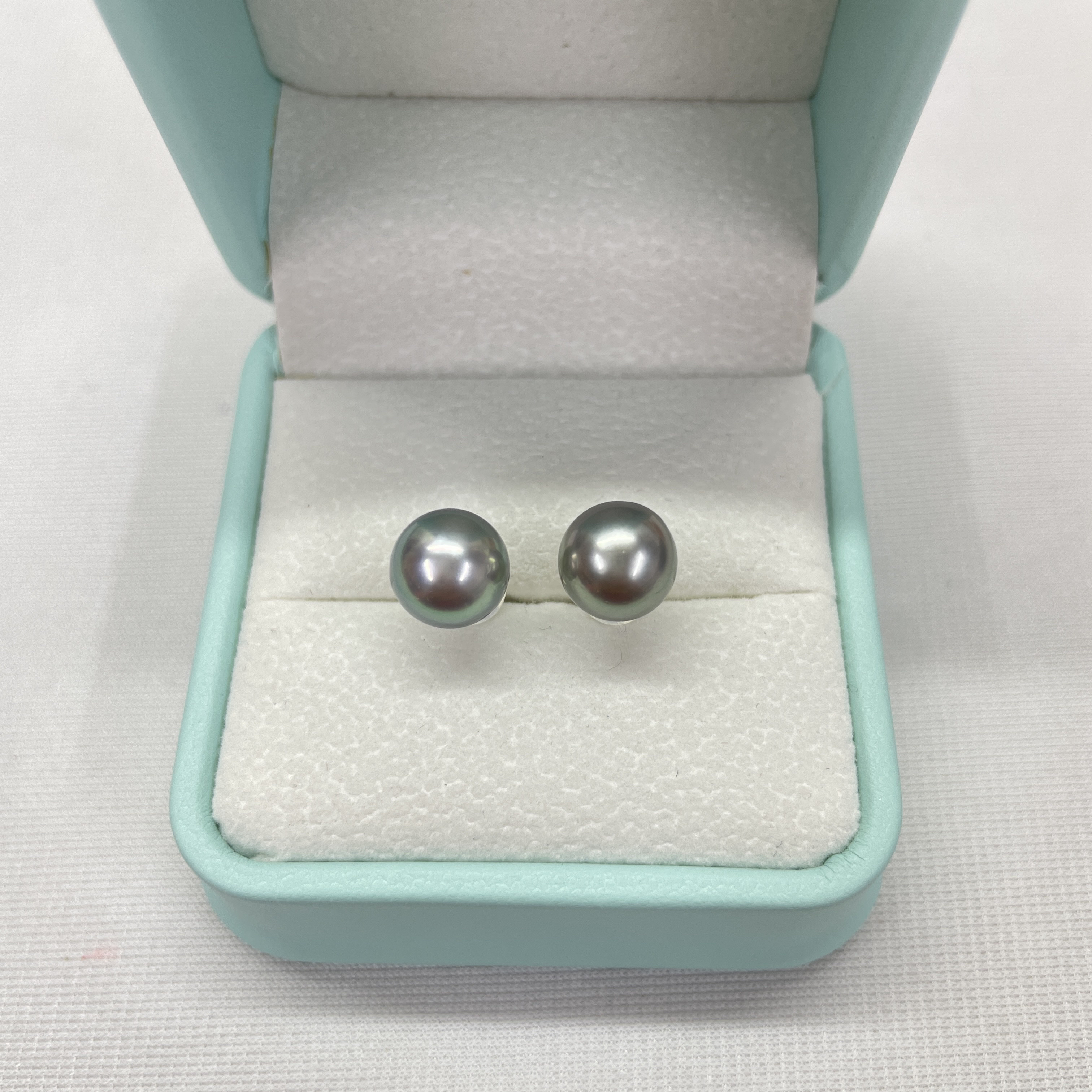 海水大溪地素钉8.5-9mm珍珠耳钉耳饰正圆极光微瑕百搭高贵耐看