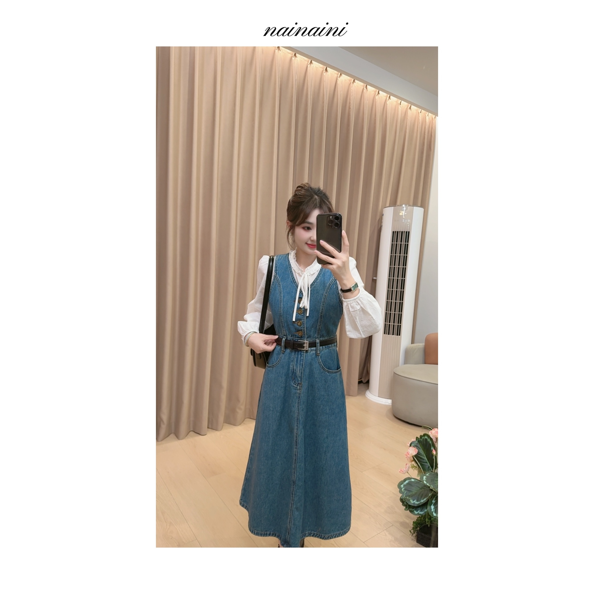 奈奈妮【柏林之恋】牛仔连衣裙女2025秋季新款时尚气质减龄1001