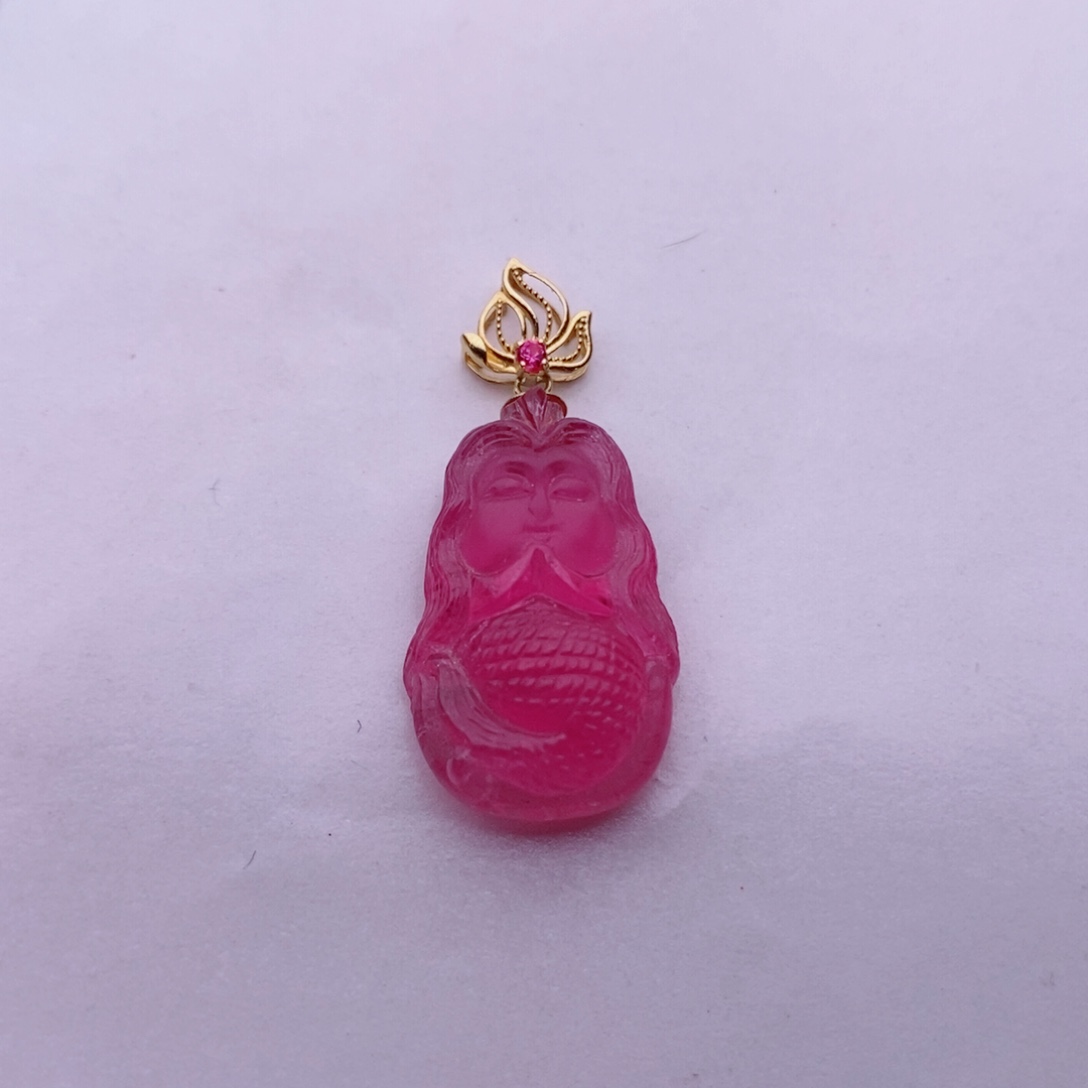 颈饰18K金镶嵌碧玺美人鱼吊坠yy