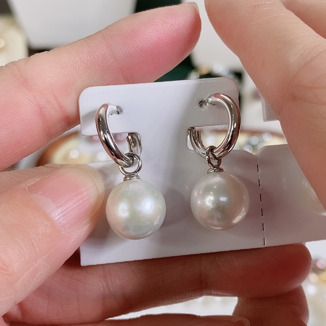 淡水珍珠耳饰银S925镶嵌11-12