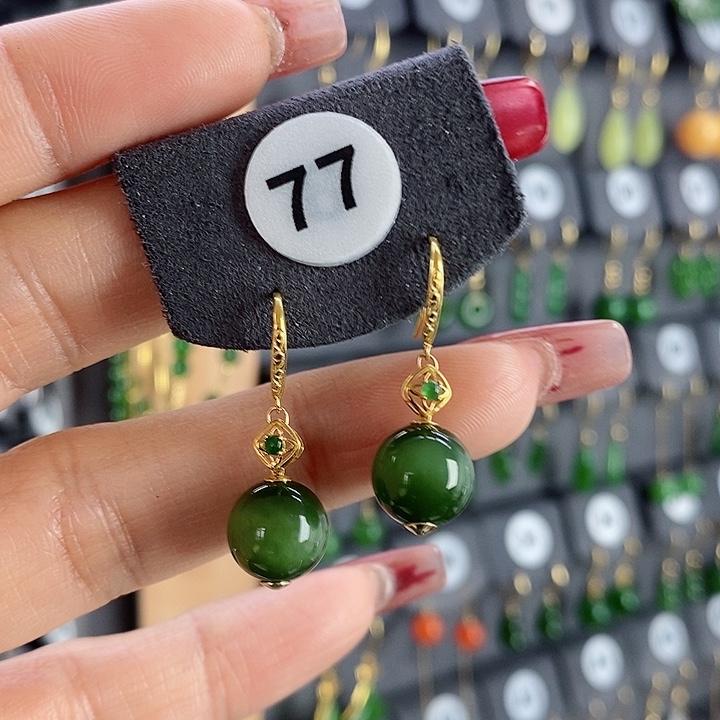 和田玉耳饰18K金镶嵌